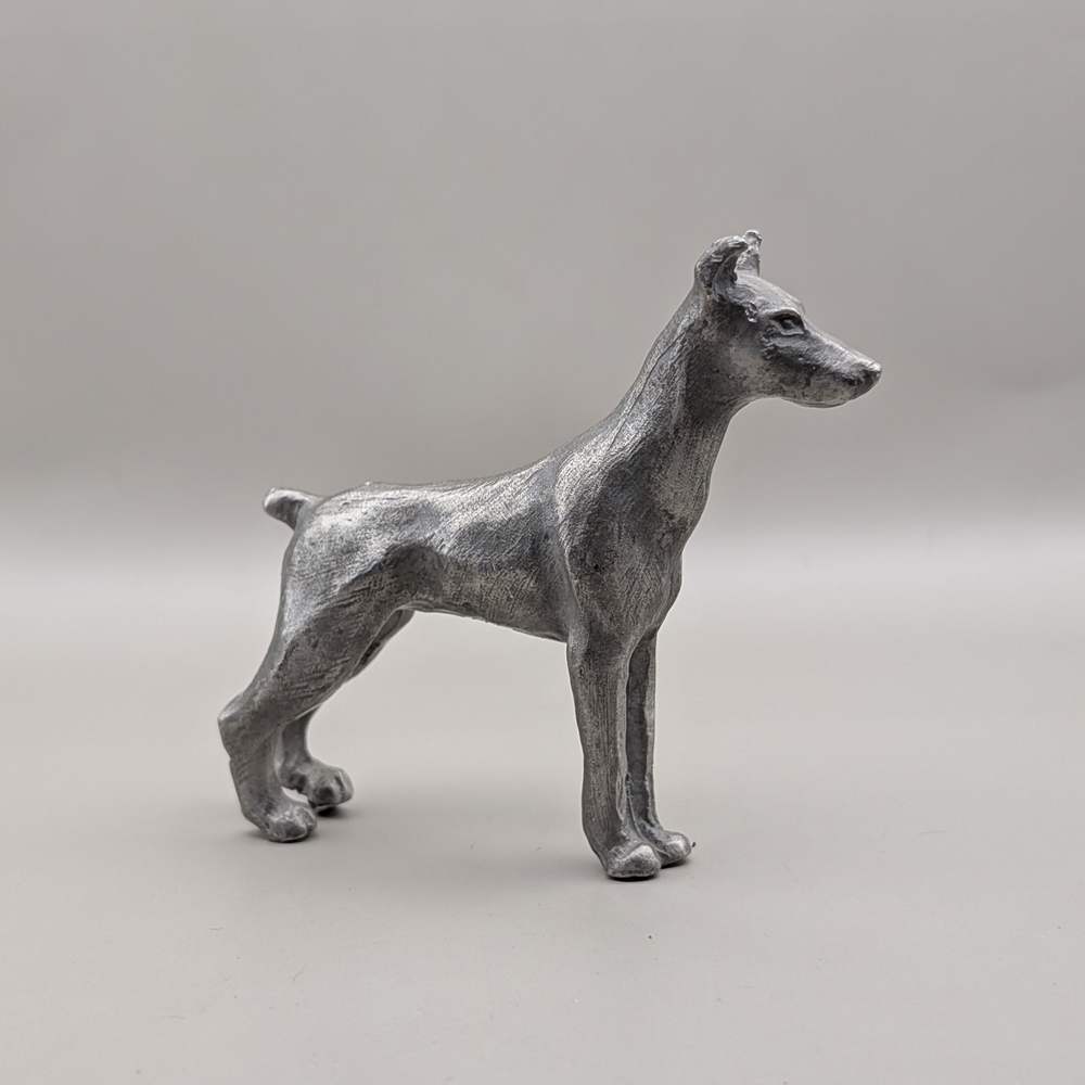 Vintage Pewter Doberman Figurine Sculpture 2" Grey Art